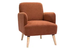 Fauteuil scandinave en tissu effet velours texturé terre brûlée et bois clair ISKO
