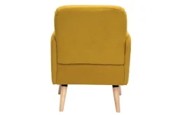 Fauteuil scandinave en tissu effet velours jaune moutarde et bois clair ISKO