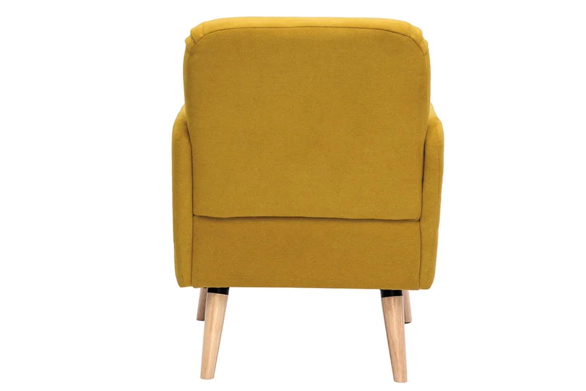Fauteuil scandinave en tissu effet velours jaune moutarde et bois clair ISKO