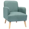 Fauteuil scandinave en tissu vert de gris et bois clair ISKO