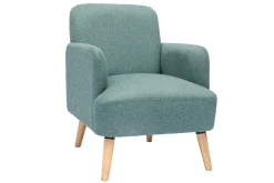 Fauteuil scandinave en tissu vert de gris et bois clair ISKO
