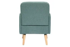 Fauteuil scandinave en tissu vert de gris et bois clair ISKO