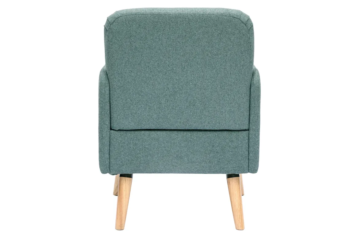 Fauteuil scandinave en tissu vert de gris et bois clair ISKO