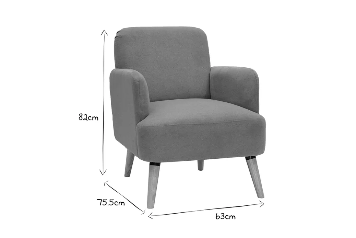Fauteuil scandinave en tissu vert de gris et bois clair ISKO