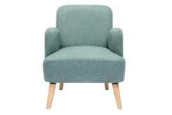 Fauteuil scandinave en tissu vert de gris et bois clair ISKO