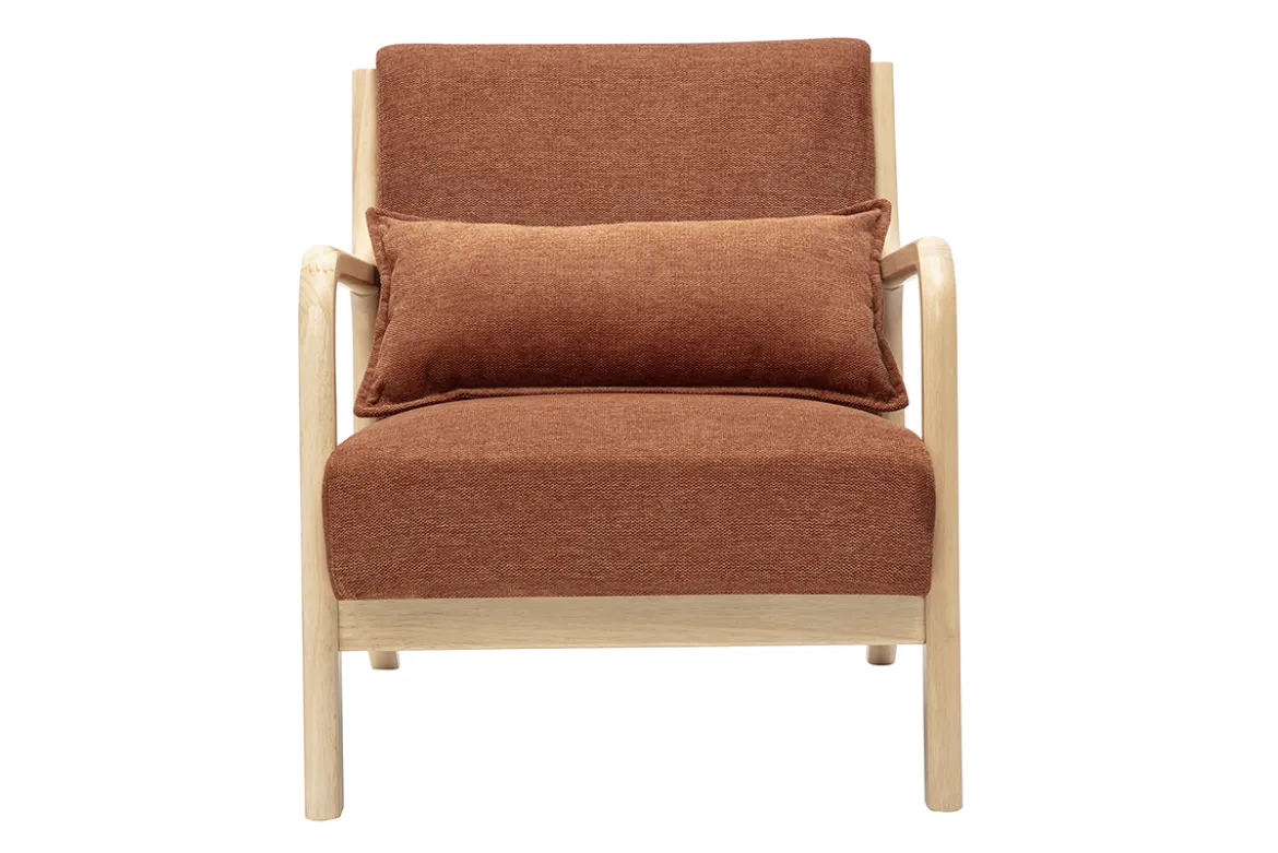Fauteuil scandinave en tissu effet velours terre brûlée et bois clair massif DERRY