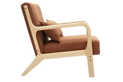 Fauteuil scandinave en tissu effet velours terre brûlée et bois clair massif DERRY