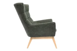 Fauteuil scandinave en tissu effet velours vert kaki et bois clair BRODY
