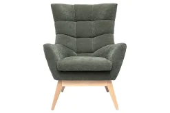 Fauteuil scandinave en tissu effet velours vert kaki et bois clair BRODY