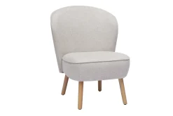 Fauteuil scandinave en tissu effet velours texturé beige et bois clair AMANITA