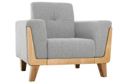 Fauteuil scandinave en tissu gris et bois clair FJORD