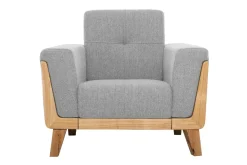 Fauteuil scandinave en tissu gris et bois clair FJORD