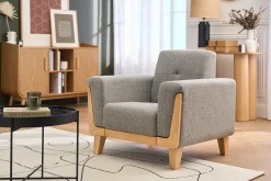 Fauteuil scandinave en tissu gris et bois clair FJORD