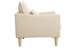 Fauteuil scandinave en tissu beige et bois clair KATE