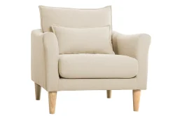 Fauteuil scandinave en tissu beige et bois clair KATE