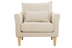 Fauteuil scandinave en tissu beige et bois clair KATE