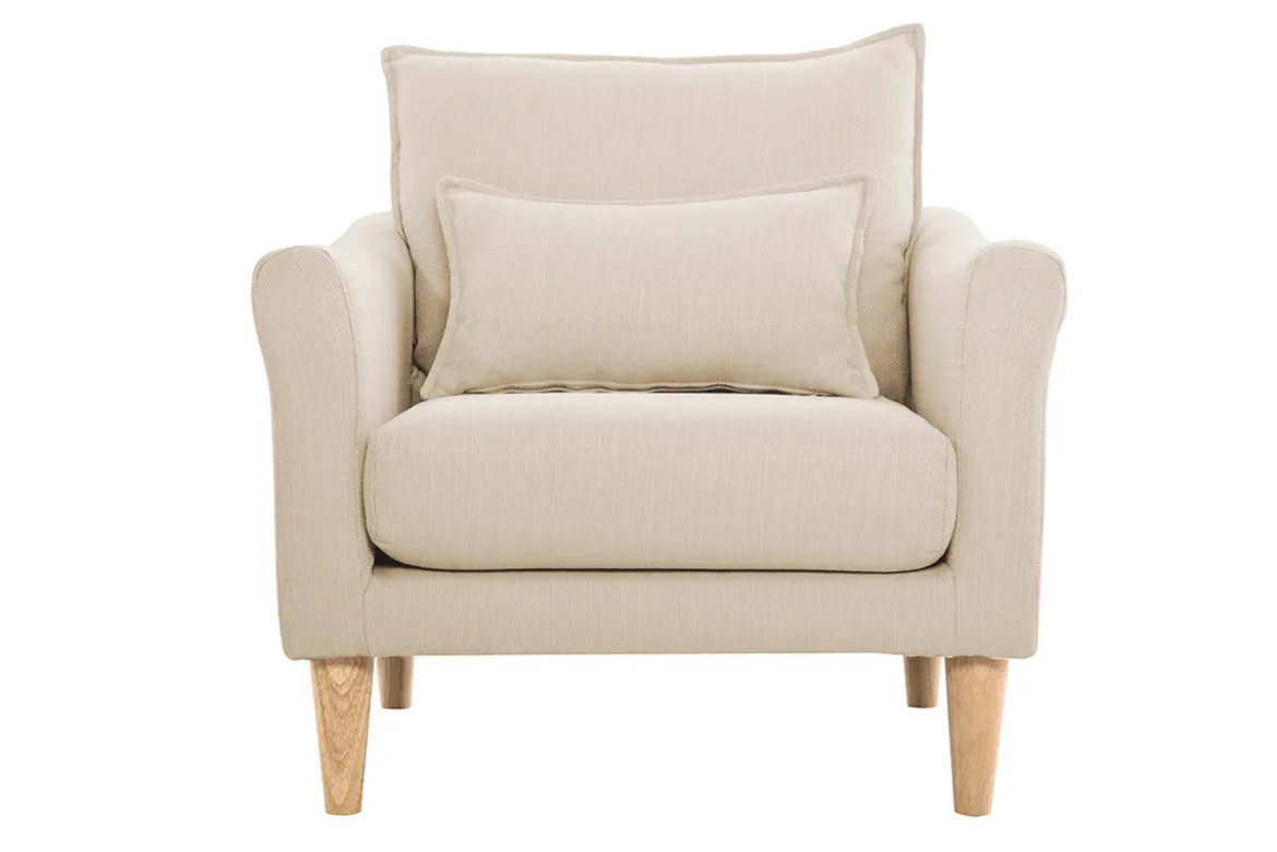 Fauteuil scandinave en tissu beige et bois clair KATE