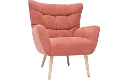 Fauteuil scandinave en tissu effet velours texturé terracotta et bois clair AVERY