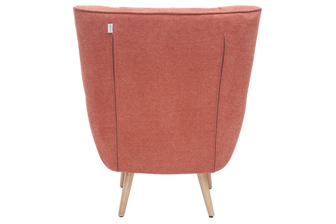 Fauteuil scandinave en tissu effet velours texturé terracotta et bois clair AVERY