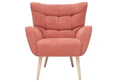 Fauteuil scandinave en tissu effet velours texturé terracotta et bois clair AVERY