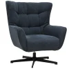 Fauteuil scandinave pivotant en tissu effet velours texturé bleu foncé et métal AVERY