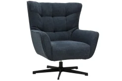 Fauteuil scandinave pivotant en tissu effet velours texturé bleu foncé et métal AVERY