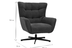 Fauteuil scandinave pivotant en tissu effet velours texturé bleu foncé et métal AVERY