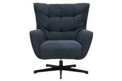 Fauteuil scandinave pivotant en tissu effet velours texturé bleu foncé et métal AVERY