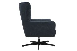 Fauteuil scandinave pivotant en tissu effet velours texturé bleu foncé et métal AVERY
