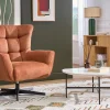 Fauteuil scandinave pivotant en tissu effet velours texturé terre brûlée et métal AVERY