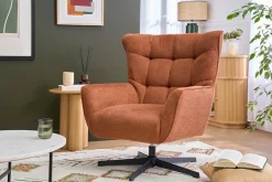 Fauteuil scandinave pivotant en tissu effet velours texturé terre brûlée et métal AVERY