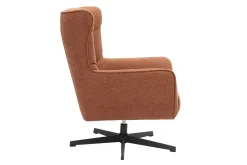 Fauteuil scandinave pivotant en tissu effet velours texturé terre brûlée et métal AVERY