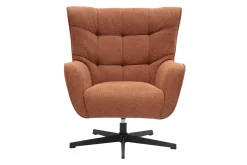 Fauteuil scandinave pivotant en tissu effet velours texturé terre brûlée et métal AVERY