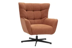 Fauteuil scandinave pivotant en tissu effet velours texturé terre brûlée et métal AVERY