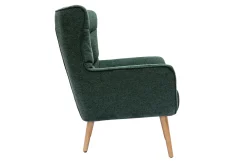 Fauteuil scandinave tissu effet velours texturé vert foncé et bois clair AVERY
