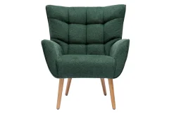 Fauteuil scandinave tissu effet velours texturé vert foncé et bois clair AVERY