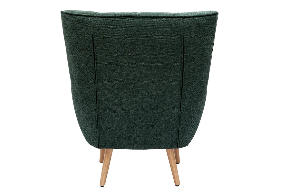 Fauteuil scandinave tissu effet velours texturé vert foncé et bois clair AVERY