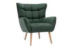 Fauteuil scandinave tissu effet velours texturé vert foncé et bois clair AVERY