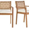 Fauteuils de jardin empilables en bois massif avec coussin blanc et sangles beiges (lot de 2) SANTANA