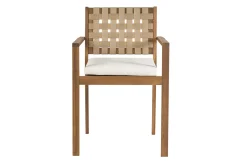 Fauteuils de jardin empilables en bois massif avec coussin blanc et sangles beiges (lot de 2) SANTANA