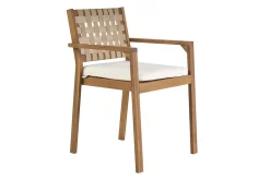 Fauteuils de jardin empilables en bois massif avec coussin blanc et sangles beiges (lot de 2) SANTANA