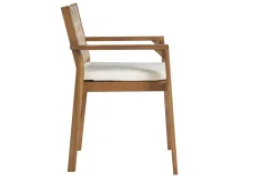 Fauteuils de jardin empilables en bois massif avec coussin blanc et sangles beiges (lot de 2) SANTANA