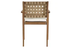 Fauteuils de jardin empilables en bois massif avec coussin blanc et sangles beiges (lot de 2) SANTANA