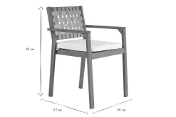 Fauteuils de jardin empilables en bois massif avec coussin blanc et sangles beiges (lot de 2) SANTANA