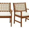 Fauteuils de jardin en bois massif avec coussin blanc et sangles beiges (lot de 2) SANTANA