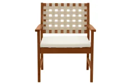 Fauteuils de jardin en bois massif avec coussin blanc et sangles beiges (lot de 2) SANTANA