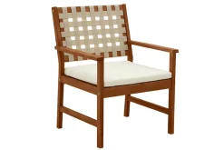 Fauteuils de jardin en bois massif avec coussin blanc et sangles beiges (lot de 2) SANTANA
