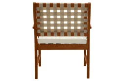 Fauteuils de jardin en bois massif avec coussin blanc et sangles beiges (lot de 2) SANTANA