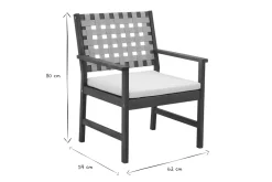 Fauteuils de jardin en bois massif avec coussin blanc et sangles beiges (lot de 2) SANTANA