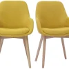 Fauteuils scandinaves en tissu effet velours jaune moutarde et bois clair massif (lot de 2) HOLO